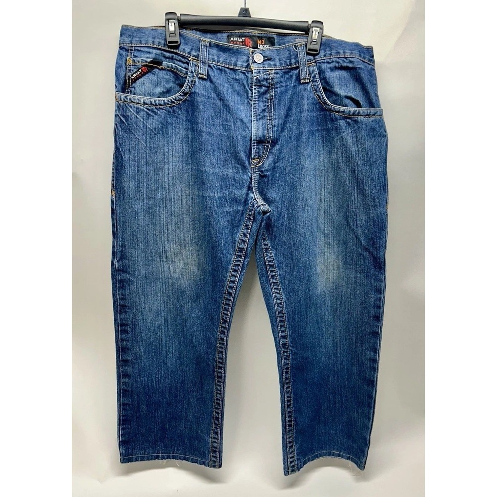 Ariat FR M3 Loose Cotton Jeans Men's 38 x 24 HEMMED Denim (A2)